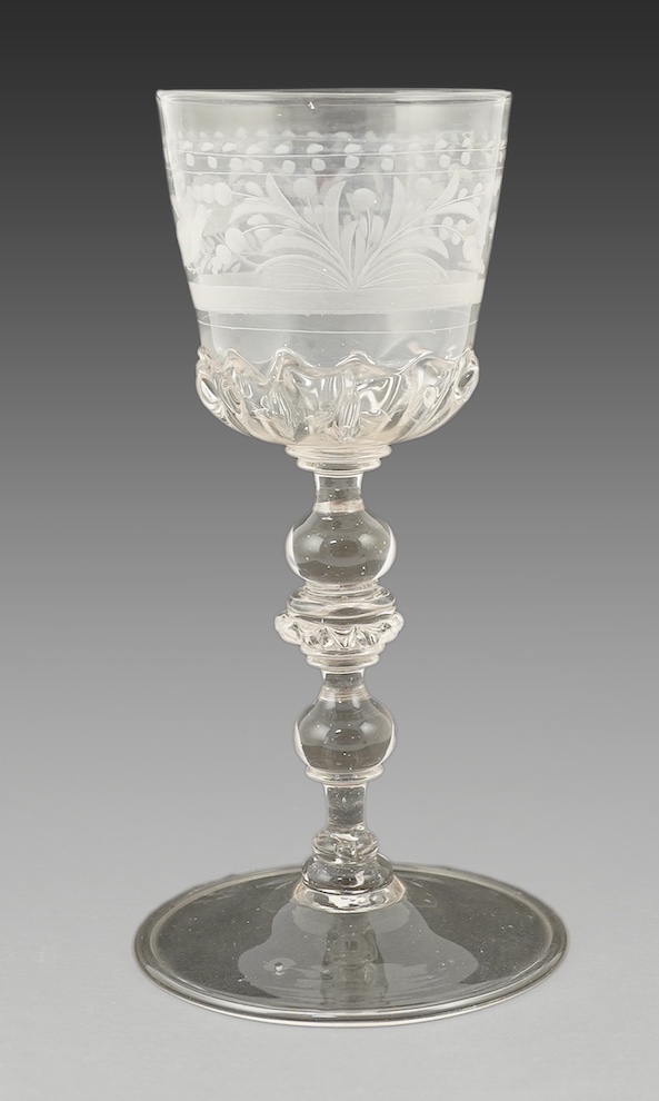 A Bohemian engraved glass wine goblet, c.1690-1700